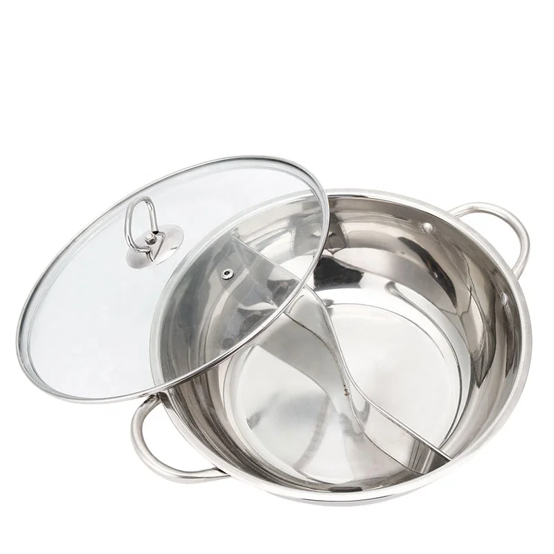 Chinese Divided Hot Pots With Glass Lid Fondue Stainless Steel