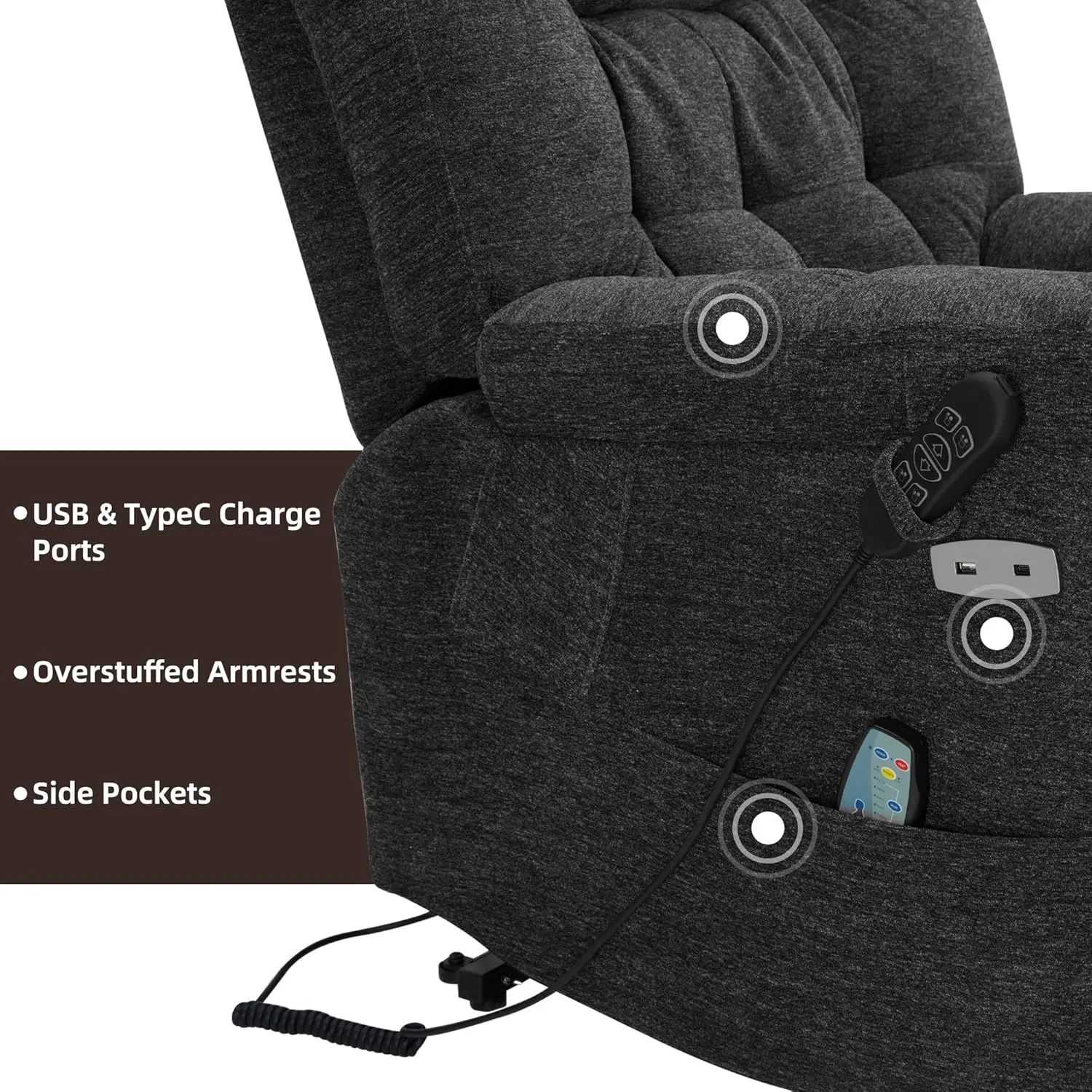 Heat and Massage Chair Recliner Lay Flat Triple Motor Power Lift Recliner Chair with Adjustable Headrest for Elderly People