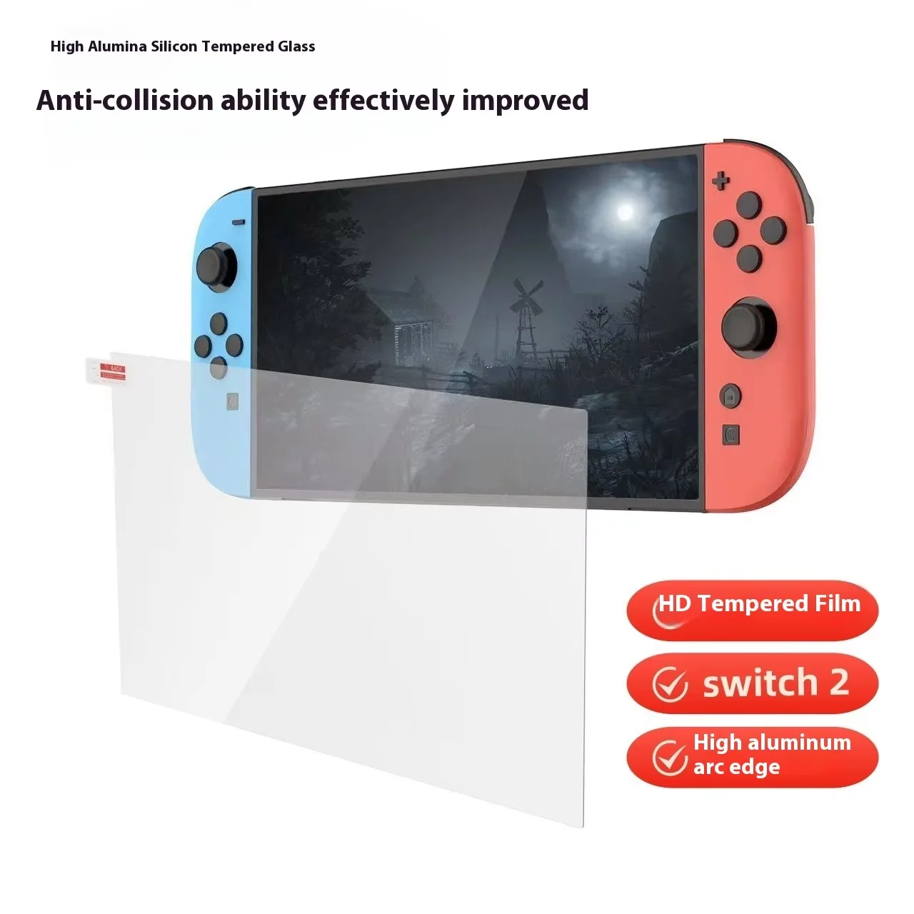 product 033 thickness high aluminum clear transparent hd tempered film compatible with pc shell case for switch2-3