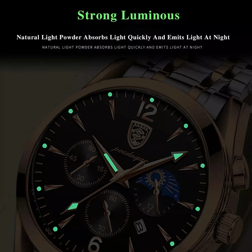 POEDAGAR 8298 Men Watches New Fashion Stainless Steel Date Waterproof Luminous Top Brand aperçu 3
