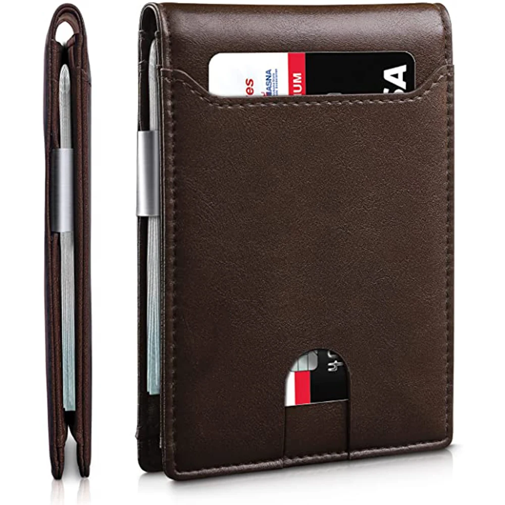 Rfid Minimalist Wallet Leather Slim Wallets Card Holder With Money Clip ...