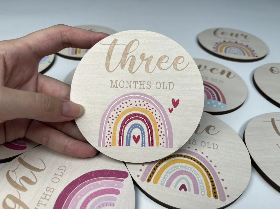 Wooden Baby Milestone Monthly Cards Discs With Rainbow Photo Props ...