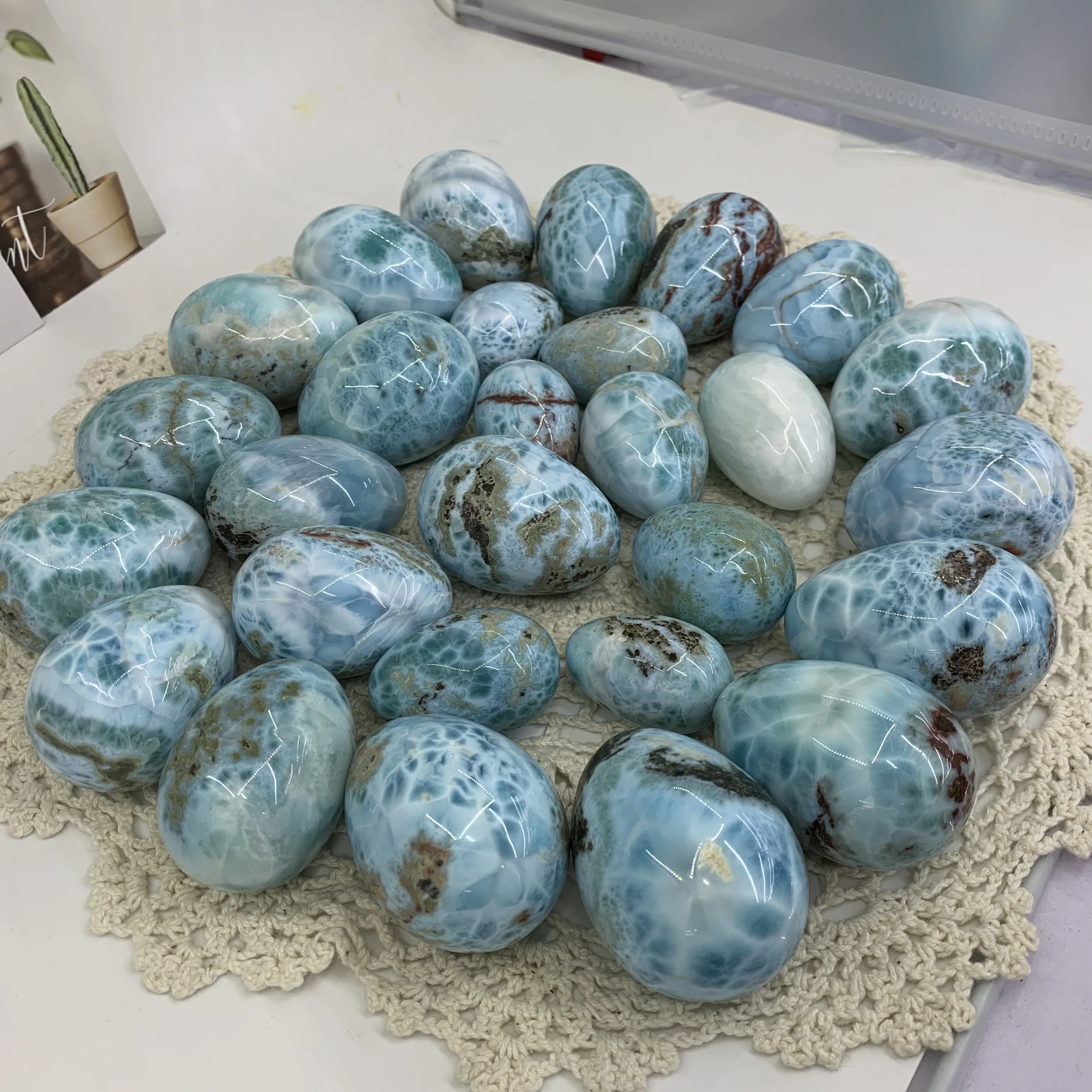 レア　高品質　ラリマー　卵　egg 卸売 天然石ジュエリー 卵型 ラリマーストーン ジュエリー製作用
