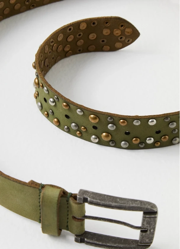 Customized Casual Fashion Ladies Belt Vintage Green Genuine Leather Studded Women Belt