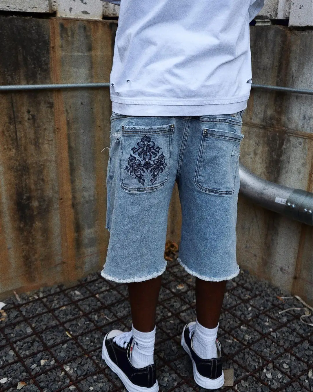 Custom Logo Men's Baggy Denim Shorts with Embroidery & OEM