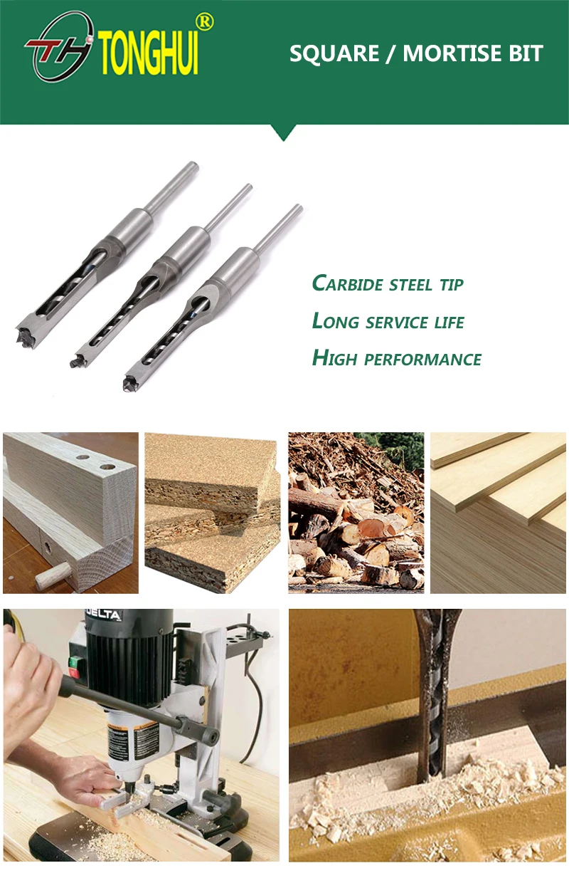 3PCS Square Hole Woodworking Drill Bit Mortising Chisel Cutter Set 5/16 3/8 1/2