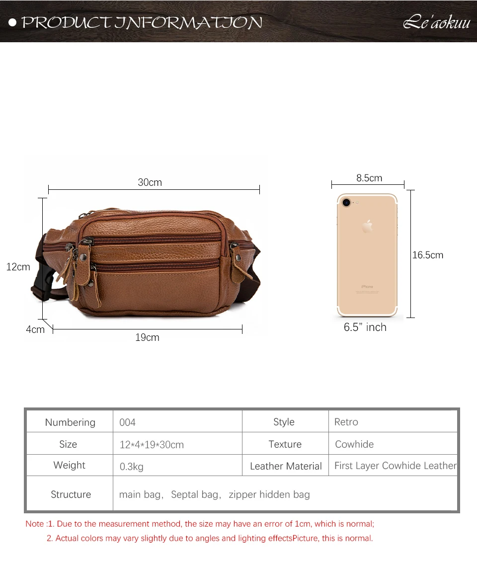 Fashion Quality Leather Male Waist Bag Design Casual Cell Phone Case Pouch Travel Fanny Pack Men 004