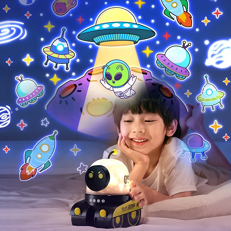 クリエイティブギフトおもちゃロボットナイトライト360度回転投影星空