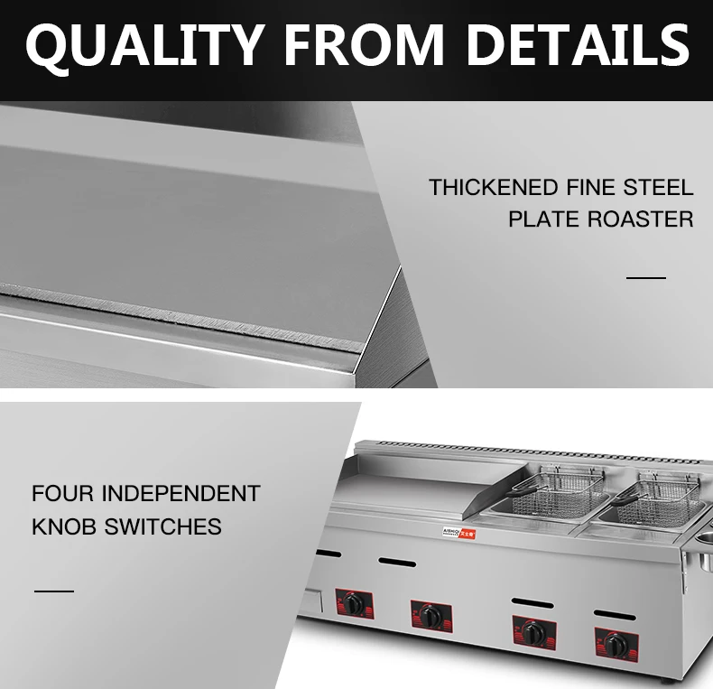 Large Gas Griddle with Deep Fryers