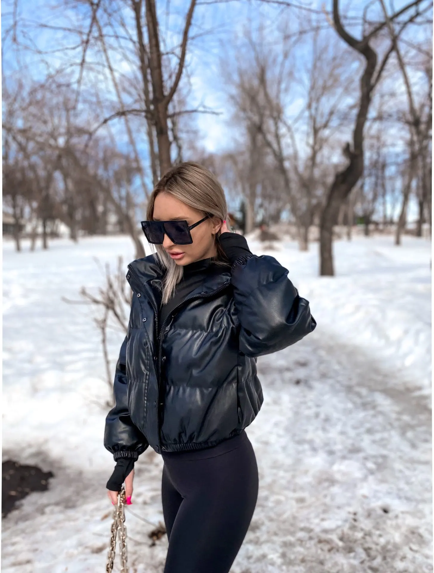 Winter Warm Thick PU Leather Coats Women Short Parkas Fashion