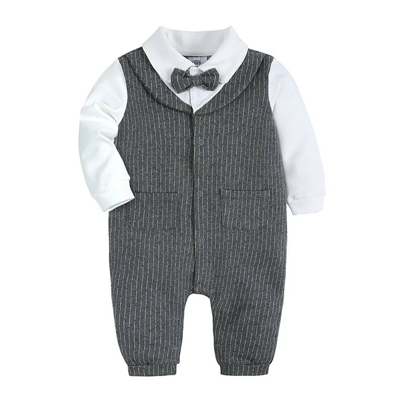 Infant Baby Formal Baby Boy Gentleman Bow Tie Outfit Tuxedo Onesie Long  Sleeve Jumpsuit Newborn Kids Clothing Suit Wholesale