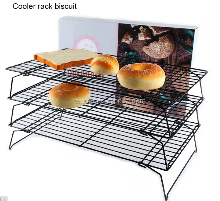 Kitchen Baking Black Household Stainless Steel 3 Layer Square Cake Pastry Doughnut Folding Cooling Rack Buy Stainless Steel 3 Tier Stack Cooling Racks Set Non Stick Bakery Bread Folding Cake Cooling Rack For Cookies Bread