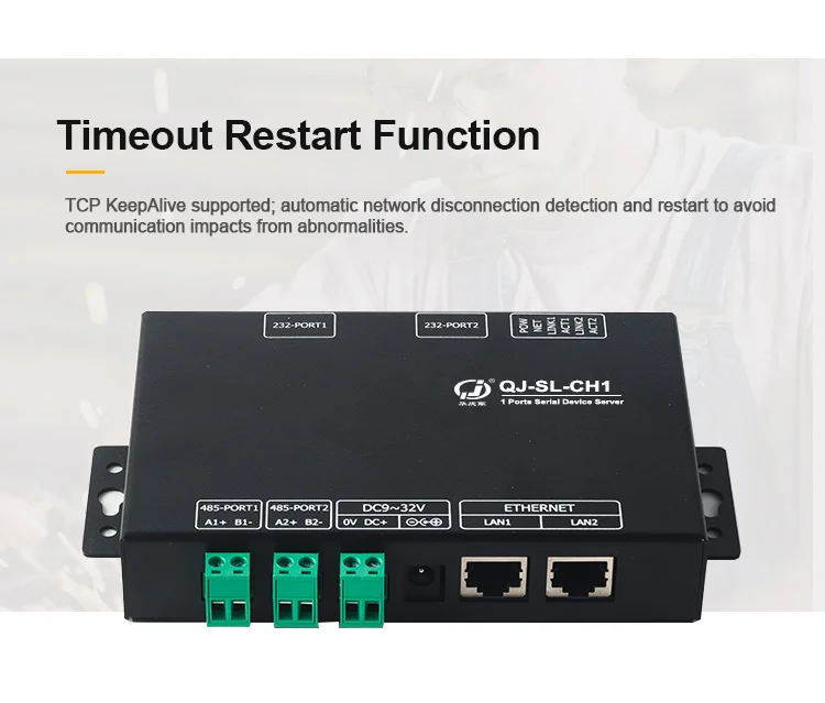 product huaqingjun 2 channel rs485 232 to ethernet serial server gateway industrial communication converter for network port conversion-7