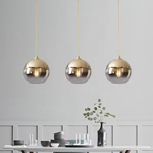 Zeal Lighting Kitchen Restaurant Glass Ball Pendant Light Single Hanging Gradient Chrome Glass Chandelier