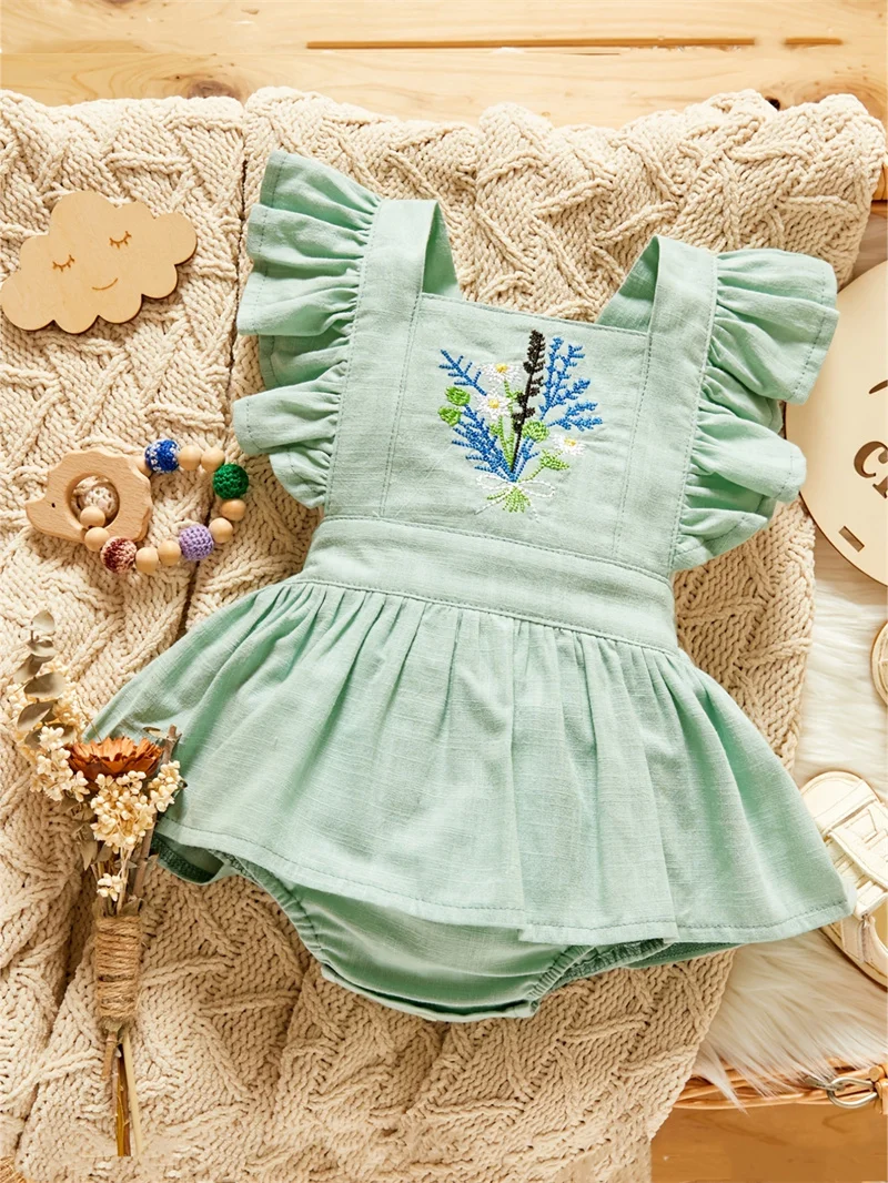 Embroider Baby Girls Jumpsuits Kids Girls Jumpsuit Sweet Style Baby