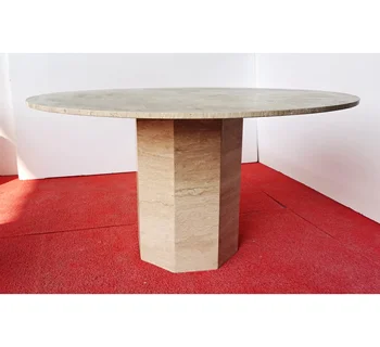 Antique Luxury Modern Living Room Furniture Round Shape Travertine Marble Dining Table With Marble Top