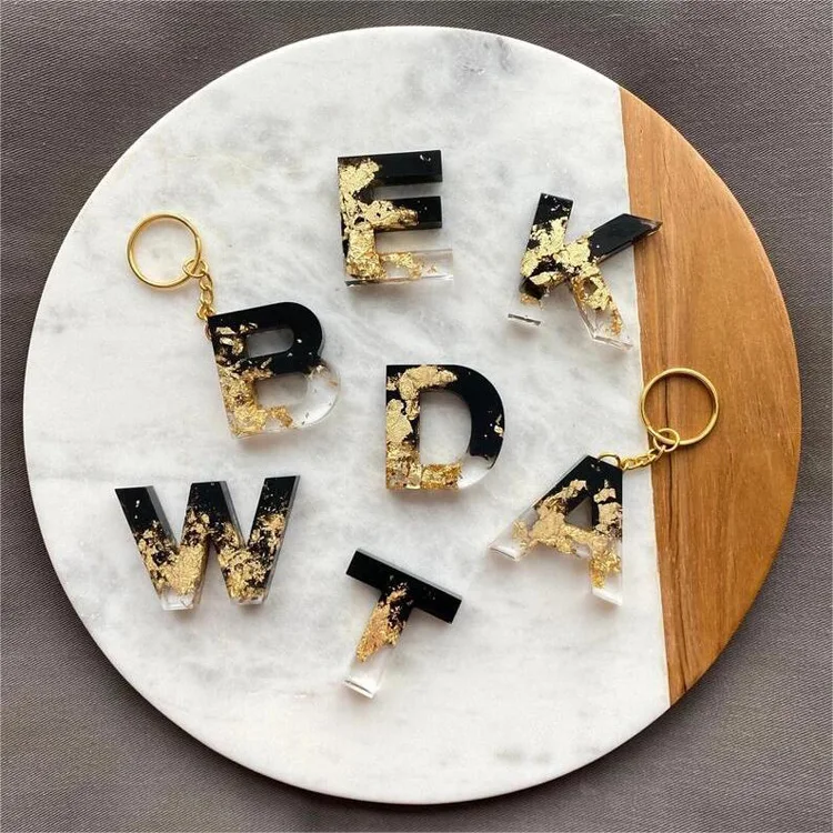 Black Resin Letter A-Z Keychain Alphabet Charm Key Ring with