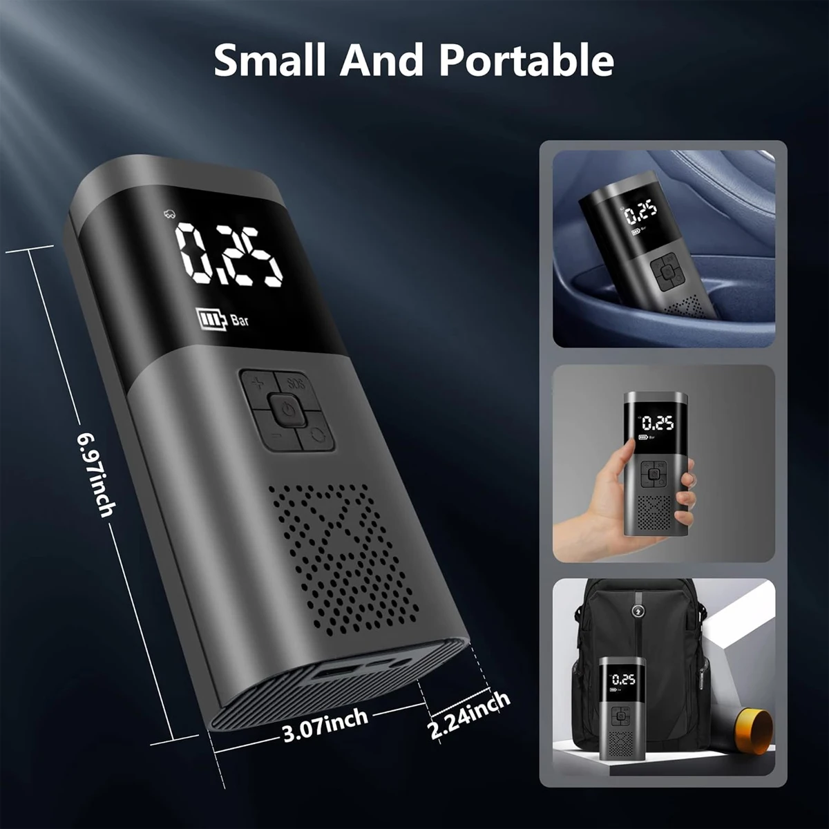 150Psi Wireless Mini Electric Air Pump Portable Tires Inflators Digital Car Air Compressor 6000mAh LED Display ABS 12V 120W - view 6