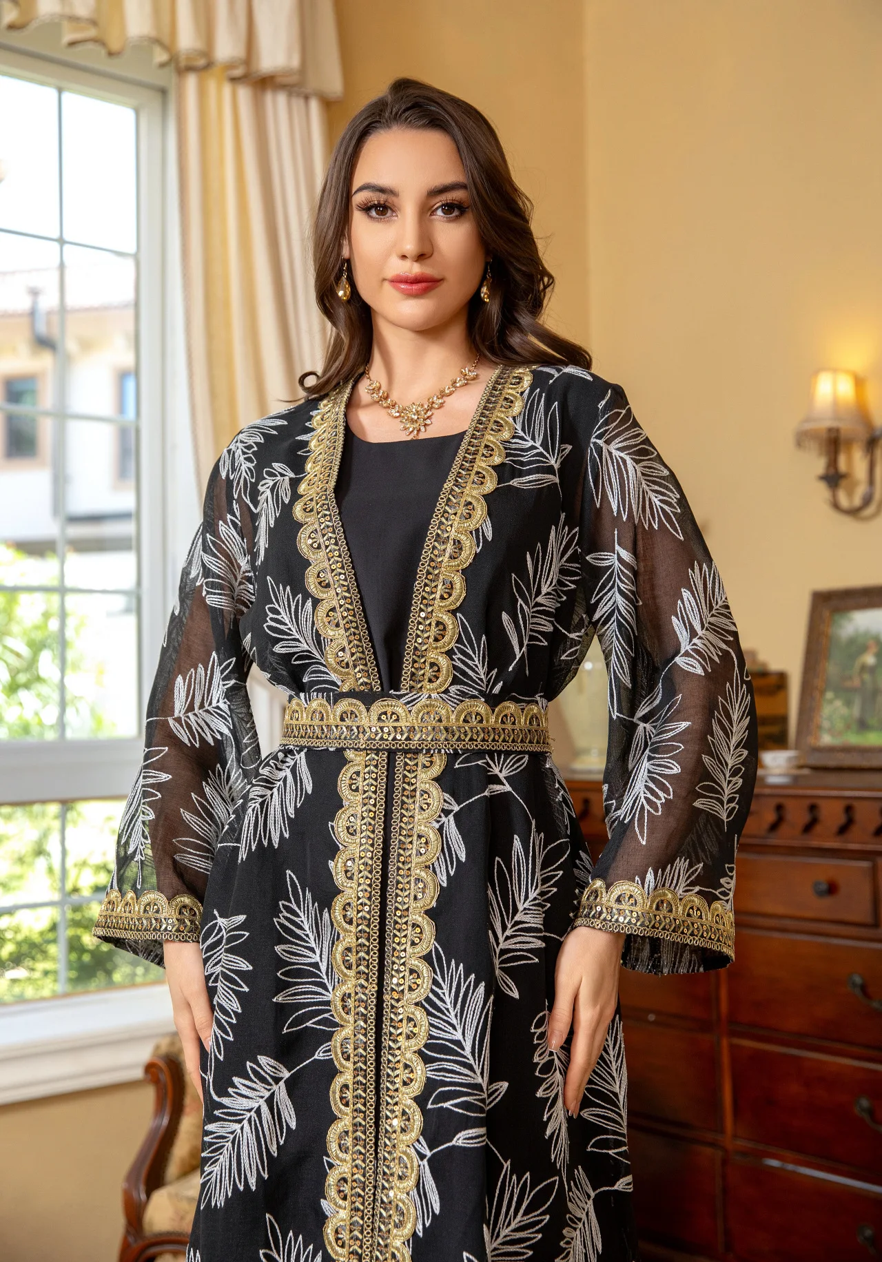 Abito Musulmano 2 Pezzi Maniche Lunghe + Pantaloni Larghi - Ramadan Eid Dubai Turco