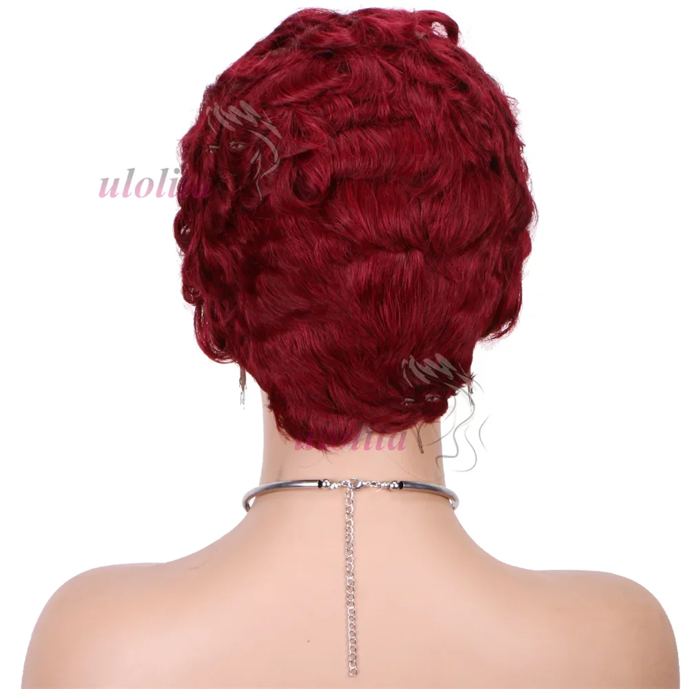Burgundy 99J Red Color Lace Front Short Bob Wig Human Hair Pre Cut Loose Bouncy Wave Pixie Cut Frontal Wigs Preplucked_voghion.com