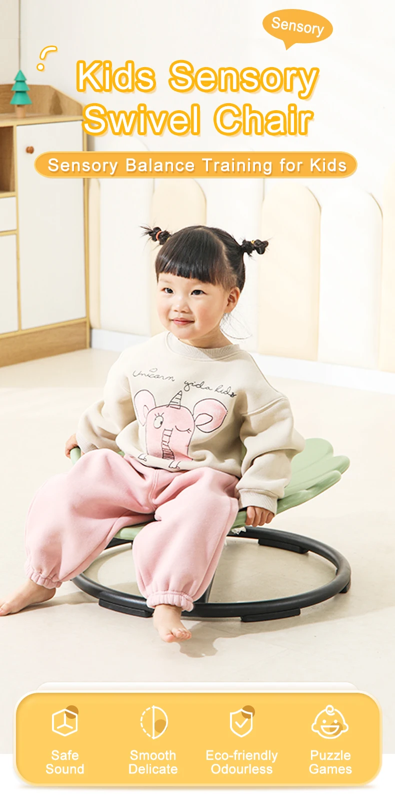 Sensory Spinnings Chair For Kids With Autisms, Metal Base