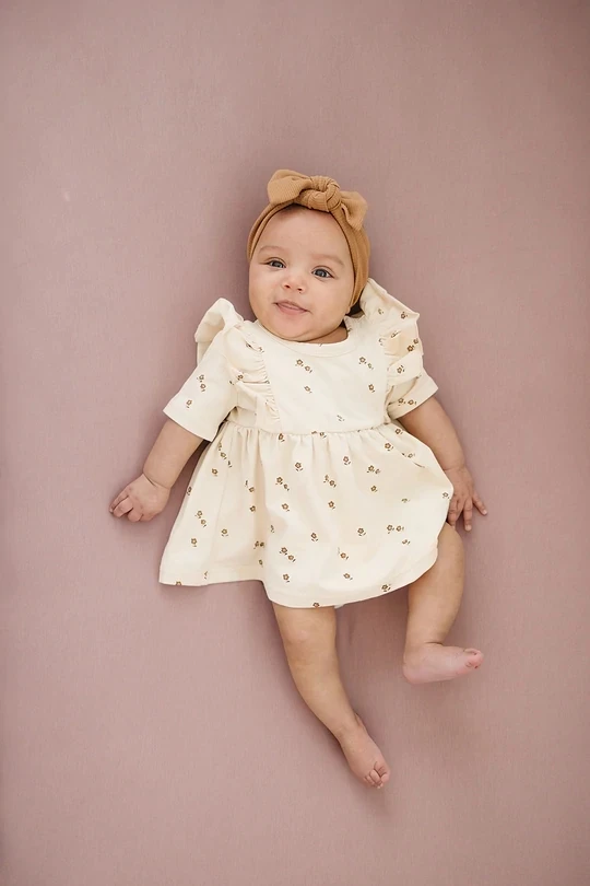 High Quality Organic Cotton Pure Color Ribbed Fall Baby Girl Dress