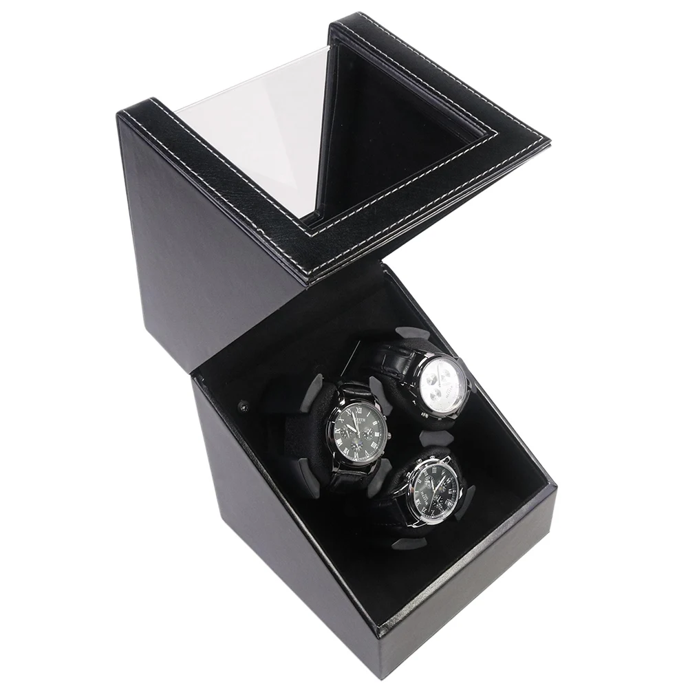 Remontoir de montres 3 emplacements en cuir PU noir PWW911 Remontoir de montres 3 emplacements en cuir PU noir PWW911