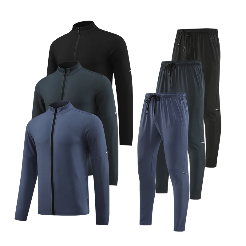 Mens Running Jacket and Pants Set Gym Clothing Two Piece Sportswear Men Autumn Spandex Polyester Tracksuits