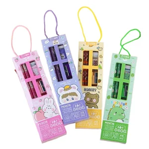 Five-Piece Stationery Set for Students Plastic Office Drawing and School Rulers Colored Gift Box Pack