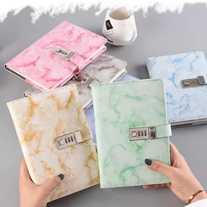 Manufacturing A5 Notebook Retro Marble Pattern Student Diary Creative Lock Design Soft Notepad Thread Sewing Binding PU