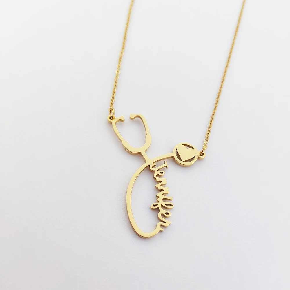 Collana Con Ciondolo Stetoscopio E Battito Cardiaco Richsteel - Acciaio Inox 316L Oro Rosa - Regalo Per Medici E Infermieri
