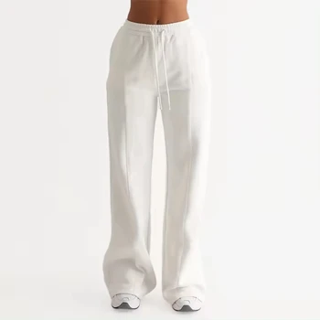 wide pants Wholesale Women Falre Jogger 100% Cotton Breathable Soft Baggy Wide Straight Leg Pants Sweatpants