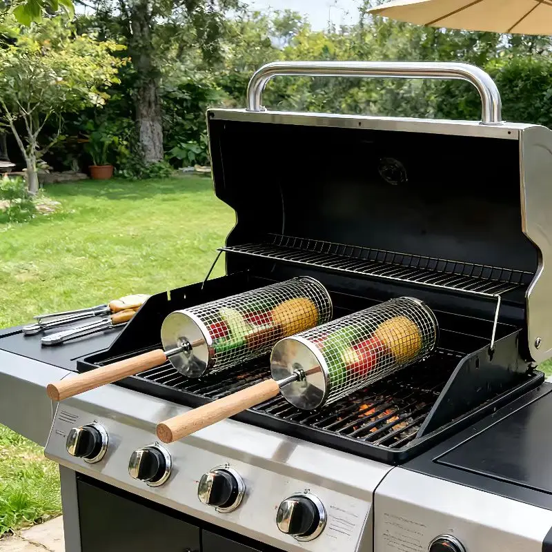 Portable Stainless Steel BBQ Grill Basket Set - 2 PCS