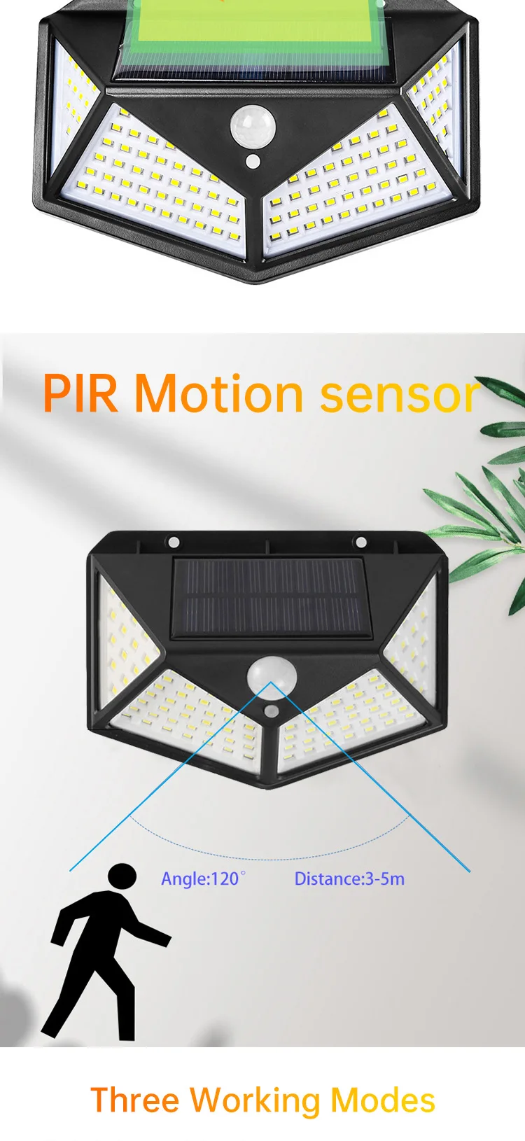 High Quality Cheap Price Outdoor Solar Powered Garden Lamp 100 LED Waterproof Motion Sensor Solar Wall Garden Lights