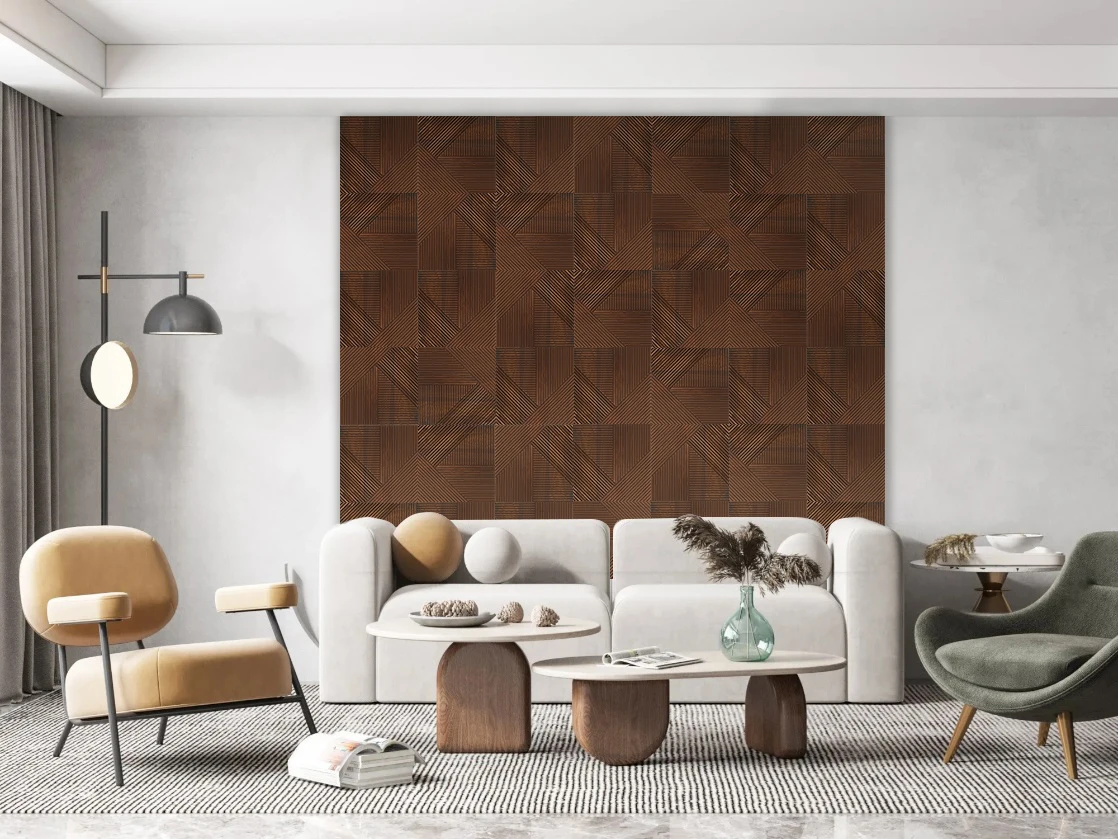 MUMU Solid 3D Ramin Olive Puzzle Wood Wall Panel for Home Decor