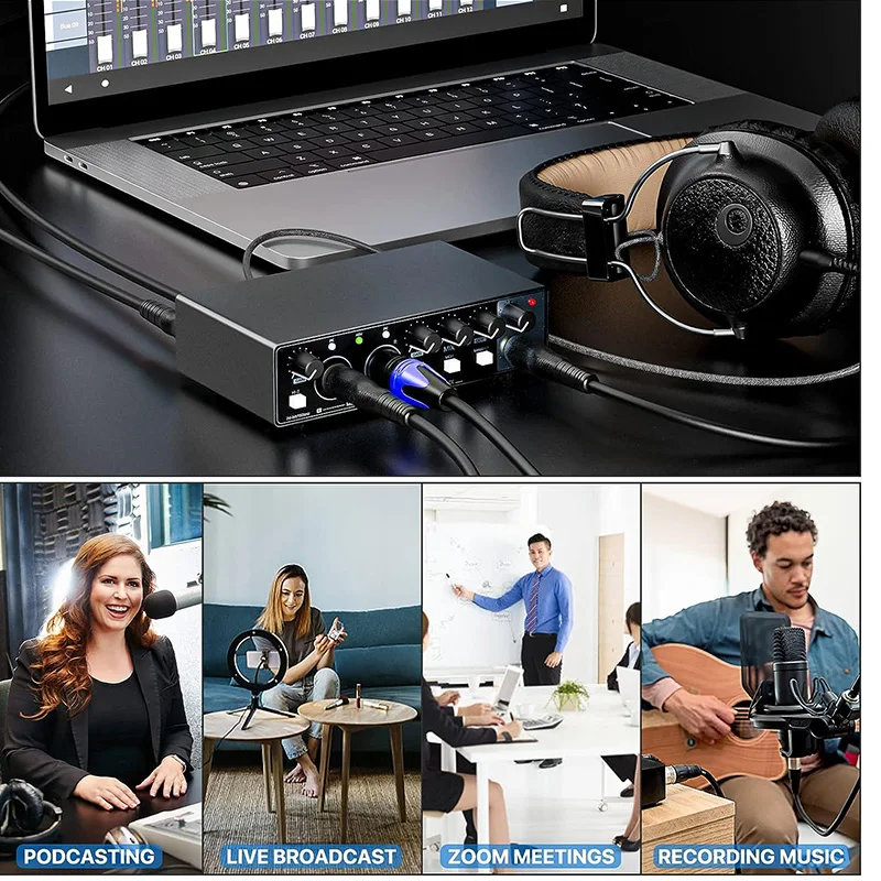 Factory OEM Professional Soundcard Studio USB Audio Interface 2 in 2 Out USB Audio Mixer Podcast Sound Card for Recording Studio