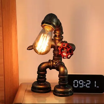 Loft Vintage industriële bureaulamp - Steampunk metaal ijzer waterpijp tafellamp retro E27 decoratieve tafellamp (gloeilamp niet inbegrepen
