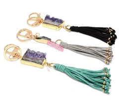 K110601, оптовая продажа, оптовая продажа, плавающий брелок с цветной кожаной кисточкой