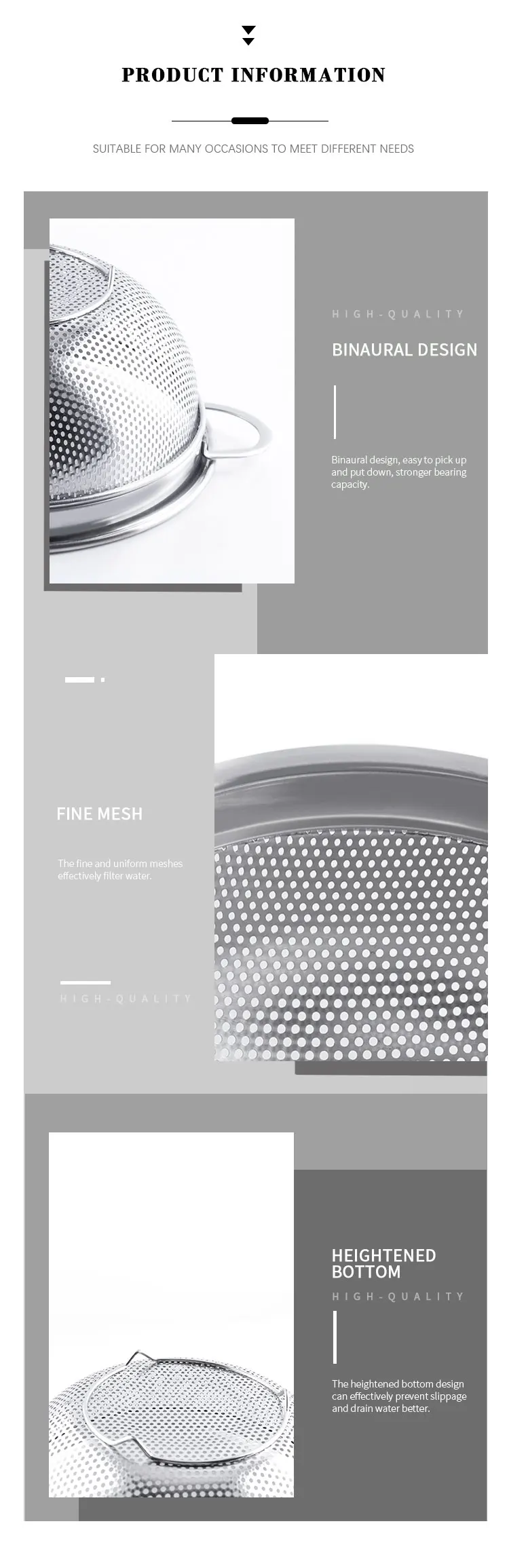 Colinder Punching Hole Basket With Double Ears Perforated Strainer Stainless ...