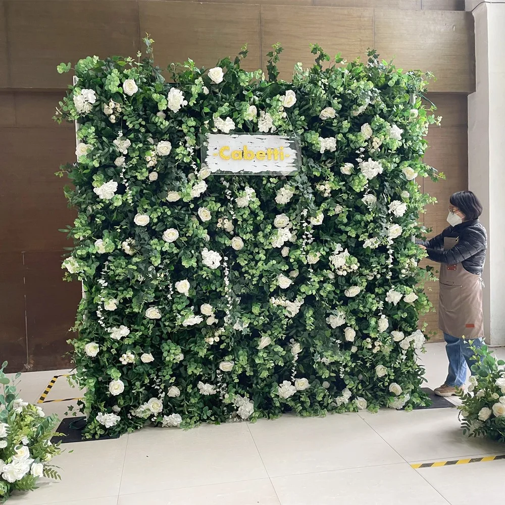 Oem 8*8ft Cloth 2 Piece 3d 5d Roll Up Flower Wall Backdrop Wedding Rose