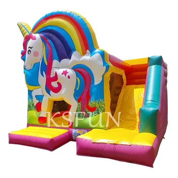 13x13 ft Large Commercial PVC Kids Unicorn Inflatable Bounce House Rainbow Bouncy Castle Bouncer With Slide For Party Rental