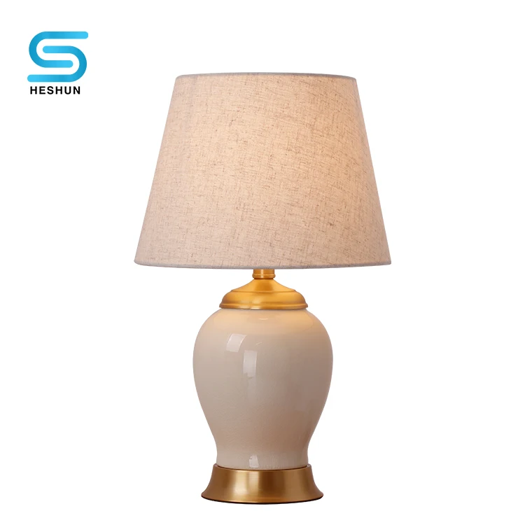 High quality Living room decoration modern Linen ceramics desk LED table Lamp