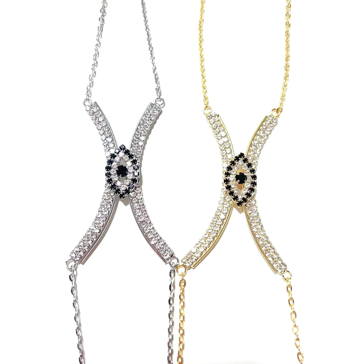 Gold Color Alloy Evil Eye Link Body Chain Full Zircon Crystal Sexy Chest Holder for Weddings Parties Cute Body Engagement