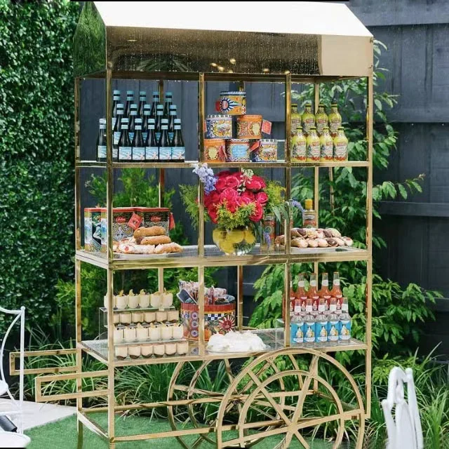 Luxury Wedding Stainless Steel Dessert Cart Wedding Romance Cake Cart