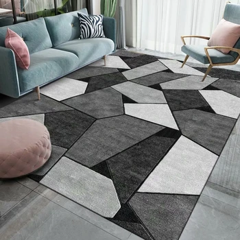 Geometric pattern black and white carpet area rug