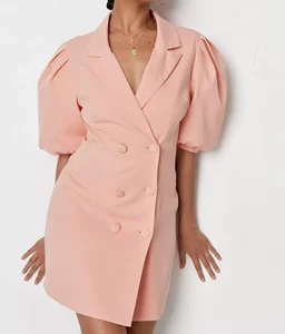 Fashion Double Breasted blazer Dress Puff Sleeve blazer Mini Dress Office Ladies Casual Wearing