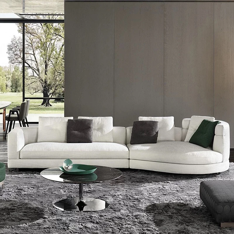Designer Special Shaped Modern Sofa High End Elegant Large Villa Wooden Living Room Sofa Light Luxury Line Fabric Sofa for Home