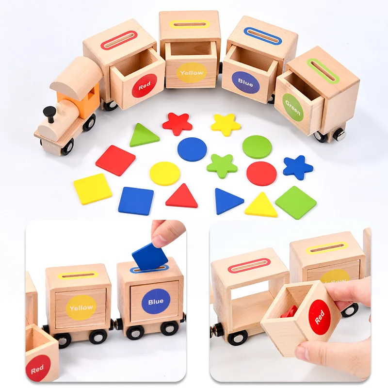 Fine Motor Skills Wooden Magnetic Train Set,5pcs Shape&color Sorting ...