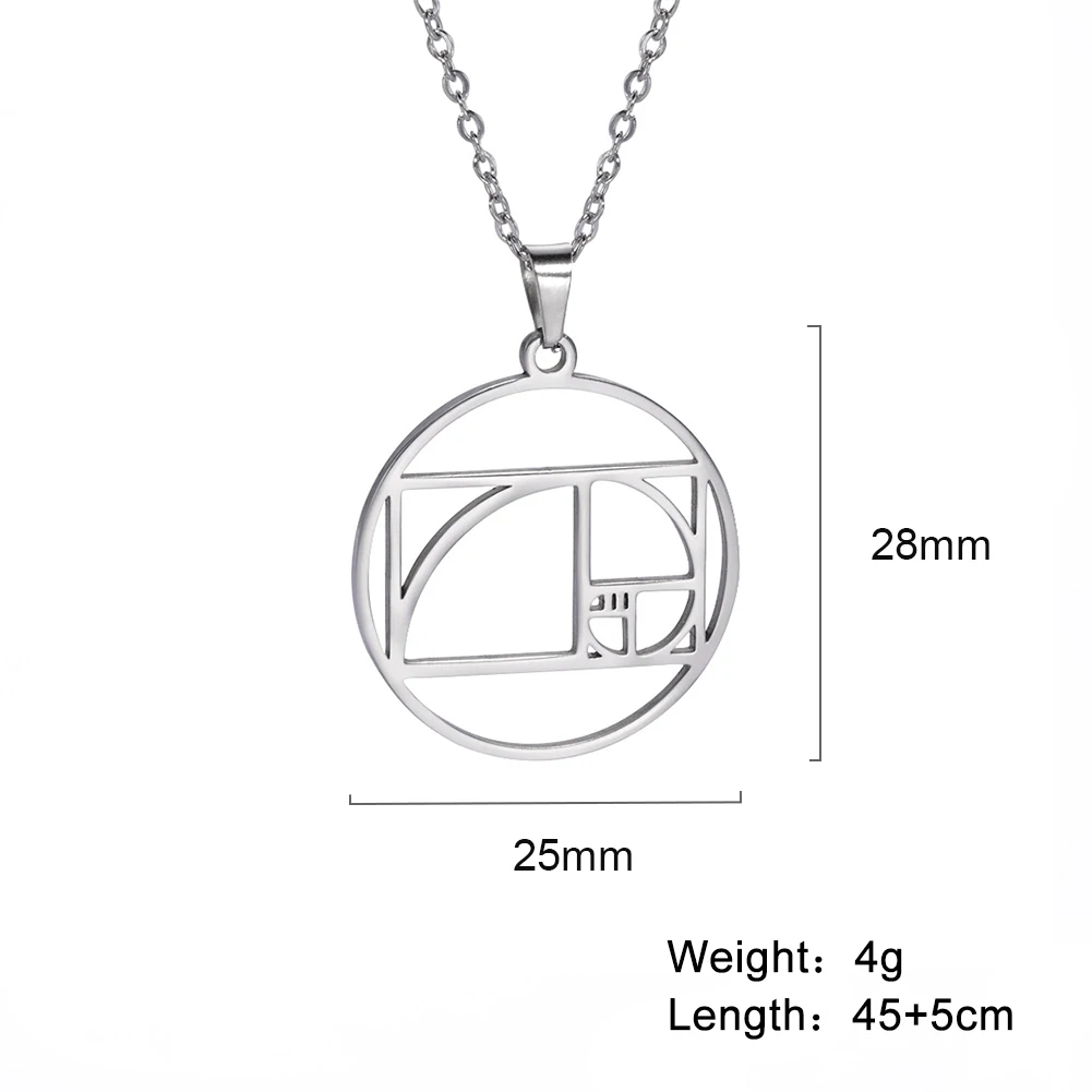 Fibonacci Spiral Circle Triangle Golden Ratio Geometry Pendant Necklace Stainless Steel Women Choker Necklace Jewelry