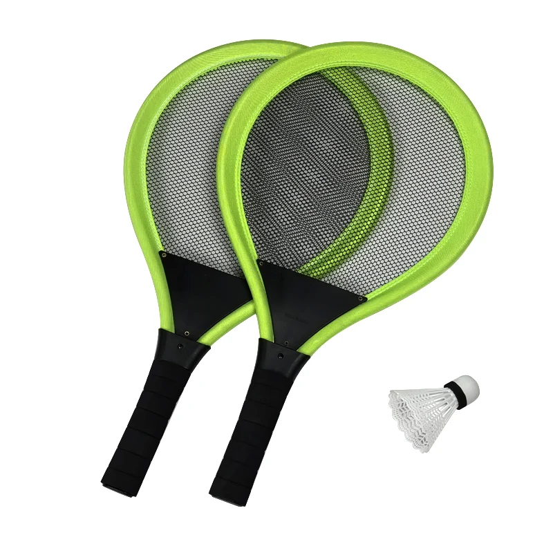 طقم رياضي شاطئي خارجي للأطفال (مناسب للبنين والبنات) يتضمن مضرب بادمينتون وتنس، وكُرتين، وشبكة بوليستر، مع مضربين وكُرتين